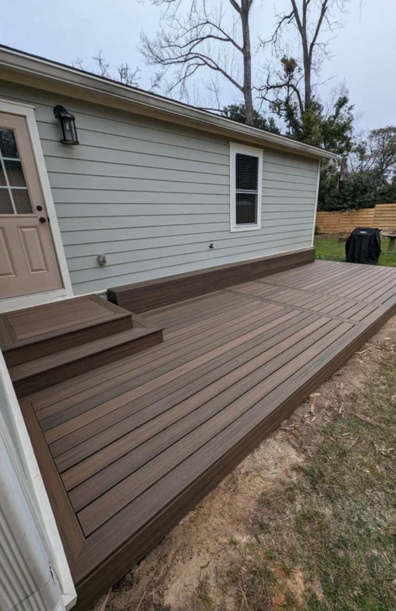 Low-profile composite deck on a home