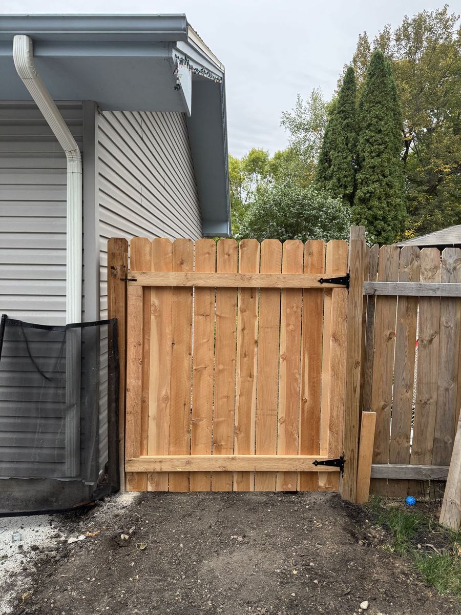 Cedar fence gate built and hung by OARA